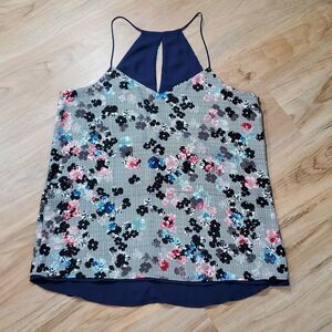 🔺️Express Blue & Floral Checkered Reversible Flowy Sleeveless Top Large